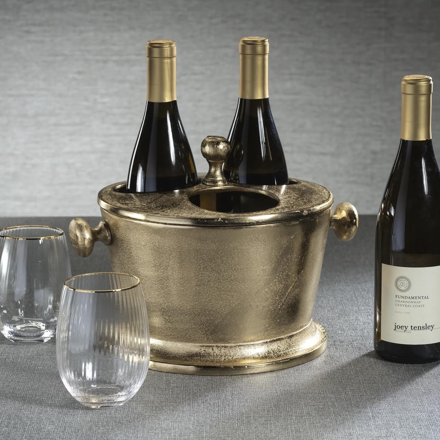 Amazon.com: Zodax Raw Aluminum Three Bottle Wine Holder (Gold, 3